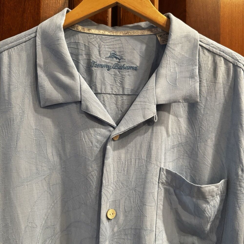 Tommy Bahama Men’s Blue 100% Silk Hawaiian Camp Shirt Floral Jacquard XXL - Picture 5 of 15